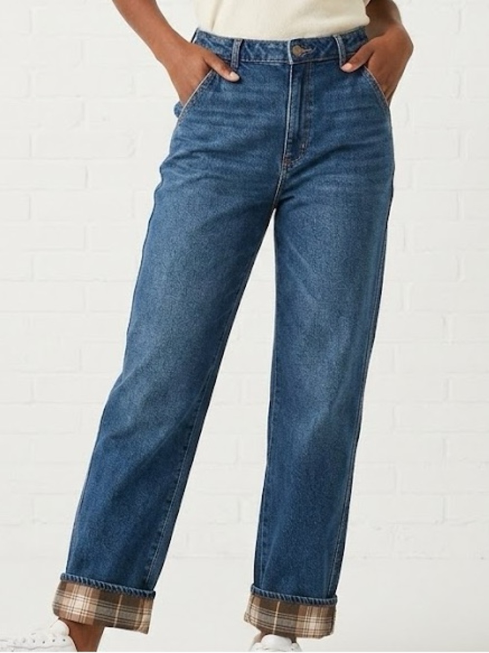 Hollister Womens Ultra High-Rise Dad Jean Plaid Cuff Jeans Vintage Plus Size 15R